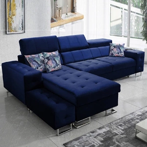 Ecksofa mit Schlaffunktion Hampton navy blau links stilvolle Steppung auf der Sitzfläche weicher Polsterstoff Ecksofa mit Verlängerung