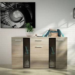 Kommode Senja 140 cm Eiche sonoma helles modernes Möbeldesign Kommodenkante mit speziellem ABS-Furnier verarbeitet