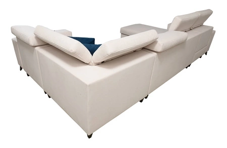 Ecksofa mit Schlaffunktion Kelly IV graphit links geflochten bequemes Ecksofa verstellbare Kopfstützen seitlich mit Latten verkleidet