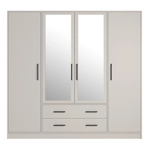 Kleiderschrank mit Spiegel Caspe 200 cm beige modernes Design ABS-Finish und Aluminiumgriffe