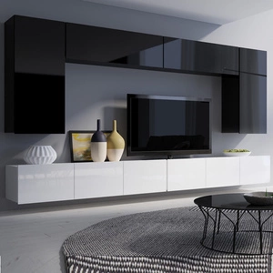 Möbelwand Apulia XIII weiß glänzend / schwarz glänzend ein außergewöhnlich stilvolles Wandelement einfache Elemente, die in jedes Interieur passen