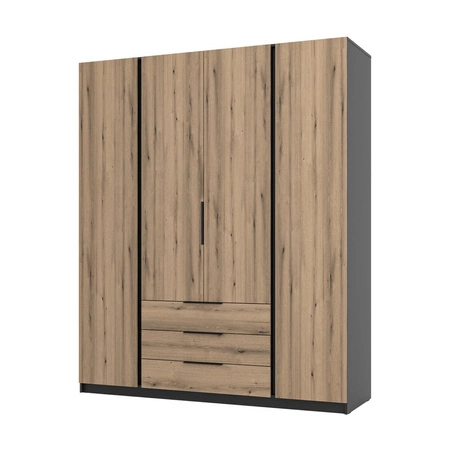 Kastano Kleiderschrank 200 cm schwarz / Eiche evoke stilvolles Design Metallkante Griffe ideal Kleiderschrank für Schlafzimmer geräumige Schubladen