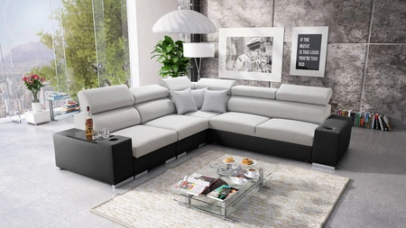 Ecksofa mit Schlaffunktion Provo III Esche grau/schwarz links Ecksofa mit Bettzeugablage und verstellbaren Kopfstützen