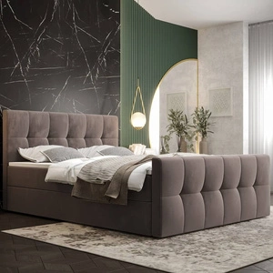 Boxspringbett Manhattan 140x200 hellbraunes Bett im modernen skandinavischen Stil mit gepolstertem Kopf- und Fußteil