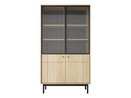 Vitrine Modesta 104 cm eiche linea elegante Vitrine für Wohnzimmer mit minimalistischem Design geriffeltes gehärtetes Glas