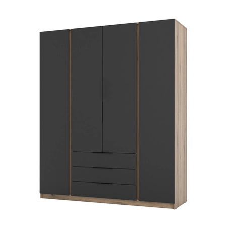 Kastano Kleiderschrank 200 cm Eiche evoke / schwarz stilvolles Design Metallkantengriffe idealer Kleiderschrank für Schlafzimmer geräumige Schubladen