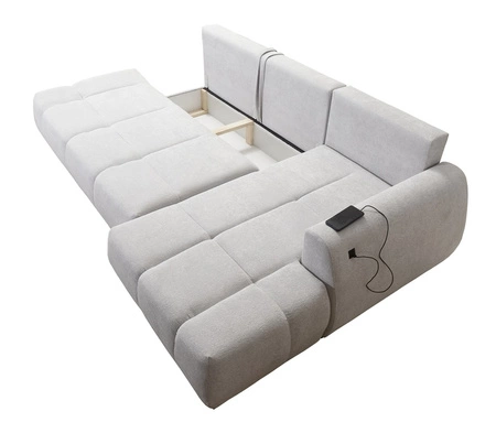 Ecksofa mit Schlaffunktion Gentle hellbeige rechte Seite stilvolles Design Ecksofa-Bett zeichnet sich durch seine abgerundete Form aus