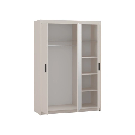 Kleiderschrank mit Spiegel Rene 133 cm sandbeige Geräumiger Kleiderschrank für das Schlafzimmer, der durch natürliche Farben hervorgehoben wird Stilvolle schwarze Griffe