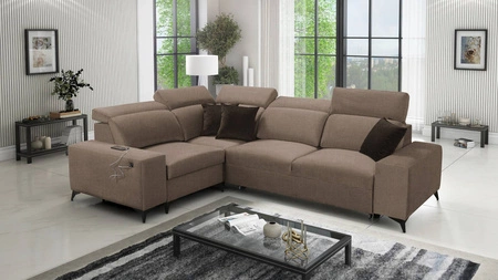 Ecksofa mit Schlaffunktion Kelly Sleek II hellbraun links elegantes Ecksofa für Wohnzimmer aus gewebtem Stoff