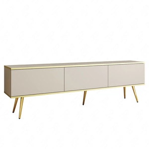 TV-Schrank Luxury 175 cm beige elegantes Design, Korpus mit goldener Zierleiste, Schrank auf goldenen Metallbeinen
