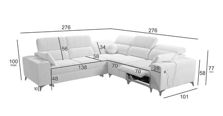 Ecksofa mit Schlaffunktion Penejos III Lux grau Esche rechts Ecksofa für Wohnzimmer mit ausziehbaren Fußstützen Stauraum für Bettzeug
