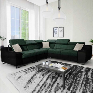Ecksofa mit Schlaffunktion Alcamo III grün/schwarz links Funktions-Ecksofa mit einer Schublade in der Seite zwei Behälter für Bettzeug
