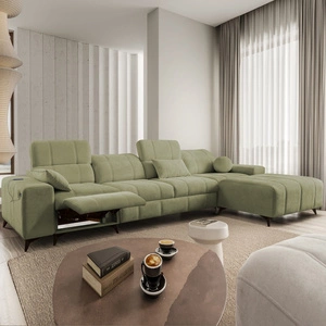 Ecksofa mit Schlaffunktion Penejos XII Lux olivgrün rechtes Stilvolles Schlafsofa mit komfortablem ausziehbarem Fußteil