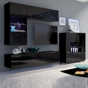 Apulia III schwarz glänzende Schrankwand Eine besonders stilvolle Schrankwand mit schlichten Möbeln, die sich in jede Einrichtung einfügt