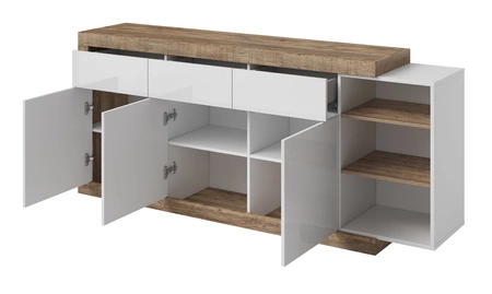 Kommode Sintra 200 cm Eiche samdal / weiß glänzend funktionell ideal für moderne und skandinavische Innenräume