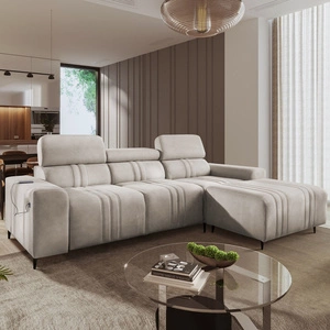 Ecksofa mit Schlaffunktion Castel beige rechte Ecke komfortables und stilvolles Schlafsofa mit Bettzeugcontainer