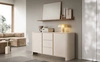 Kommode Bari 168 cm beige modernes Design Kommode für Wohnzimmer ovale Form auffälliges Gold Zubehör