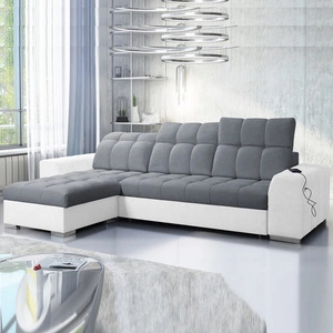 Ecksofa mit Schlaffunktion Luigi grau / weiß links Ecksofa mit zwei Bettkästen Stoff mit interessanter Struktur