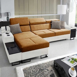 Ecksofa mit Schlaffunktion Alcamo honig/weiß links elegantes und stilvolles Ecksofa mit einer ausziehbaren praktischen Schublade an der Seite des Möbels