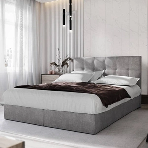 Boxspringbett Harmony 140x200 grau Bett im modernen skandinavischen Stil mit einem Kopfteil mit Zierknöpfen