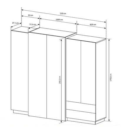 Kleiderschrank Space 230 cm weiß / Eiche Handwerker Gold modernistisches Design und moderne Form perfekte Garderobe für das Schlafzimmer geräumige Schubladen