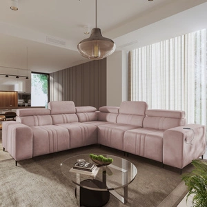 Ecksofa mit Schlaffunktion Castel III rosa rechtes Ecksofa mit zwei Bettkästen verstellbare Kopfstützen