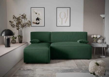 Ecksofa mit Schlaffunktion Brandon grüner linker dreidimensionaler Stoff mit ausdrucksstarken Streifen Bettzeugbehälter