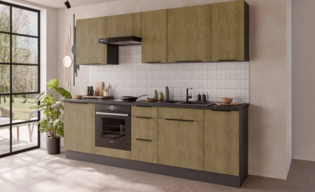 Küchenmöbel Set Corsico 260 cm elegante Küchenschränke in trendigen und natürlichen Farben Metallkantengriffe