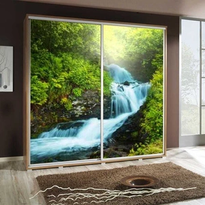 Artistino 205 cm Schiebeschrank mit Wasserfallgrafik Schrankkorpus in Eiche Catania aus 22 mm starker Platte