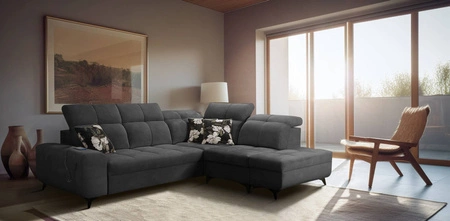 Ecksofa mit Schlaffunktion Buffalo VII graphit rechte Seite stilvolles Ecksofa mit Bettzeugcontainern Velourstoff