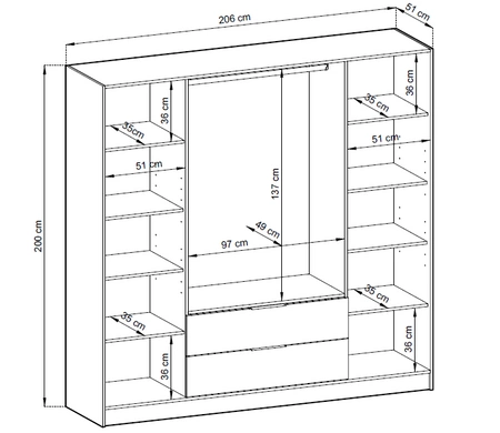 Schrank mit Spiegel Aspen 206 cm Grau / Eiche Artisan Lamellen modernes Design Schranktüren mit dekorativen Lamellen