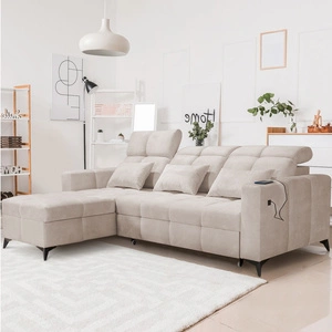 Ecksofa mit Schlaffunktion Laredo beige linke Ecke komfortables und stilvolles Schlafsofa mit Bettzeugcontainer