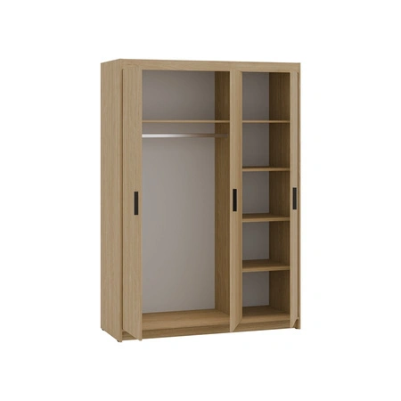 Kleiderschrank Rene 133 cm Eiche geölt Stilvoller Schlafzimmerschrank mit schlichtem klassischem Design Kontrastreiche schwarze Griffe