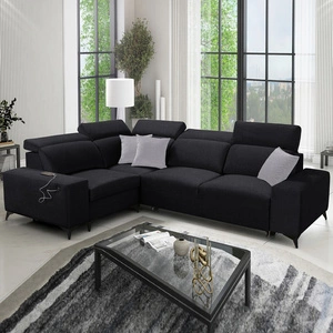Ecksofa mit Schlaffunktion Kelly Sleek II schwarz links elegantes Ecksofa für Wohnzimmer aus strapazierfähigem Webstoff