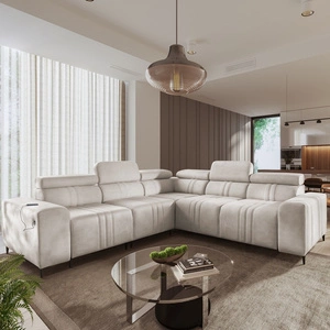 Ecksofa mit Schlaffunktion Castel III beige linkes Ecksofa mit zwei Bettkästen verstellbare Kopfstützen