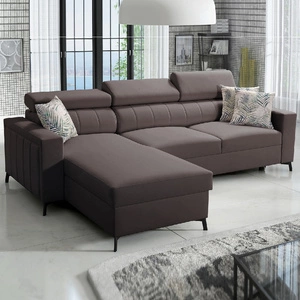 Ecksofa mit Schlaffunktion Savona braun linke Ecke bequem und elegant mit verstellbaren Kopfstützen Ziernaht