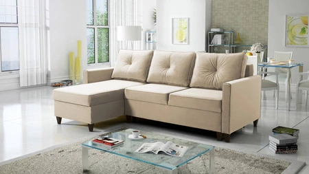 Ecksofa mit Schlaffunktion Terni cremefarbenes Sofa links Praktisches und funktionelles Ecksofa mit geräumigen Behältern für Bettzeug