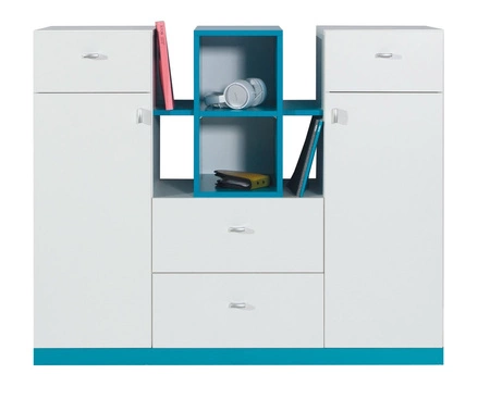 Kommode mit Schubladen Mobi 120 cm weiß/türkis ideal für das Teenager- oder Jugendzimmer