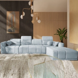 Ecksofa mit Schlaffunktion Cetara XII blau rechte Seite stilvolles Design komfortable Schiebelehnen zwei Bettkästen