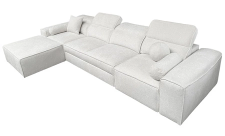 Ecksofa mit Schlaffunktion Viano XII creme links stilvolles Ecksofa mit interessanter Form verstellbare Kopfstützen Zierkissen