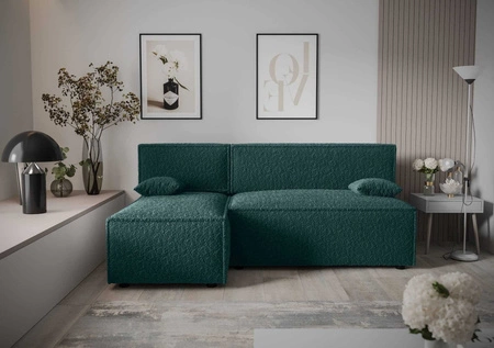 Ecksofa mit Schlaffunktion Brandon türkis linke Seite weicher Stoff mit charakteristischer Schlingenoberfläche Bettzeugbehälter