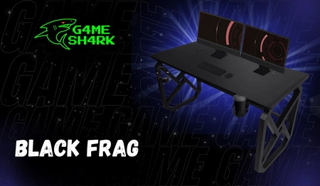 Frag gaming desk schwarz funktionaler und ergonomischer Schreibtisch minimalistisches Möbeldesign unterstützt durch eine stabile Konstruktion