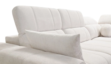 Ecksofa mit Schlaffunktion Penejos olive links elegantes Ecksofa mit Bettzeugablage bequem verstellbare Kopfstützen