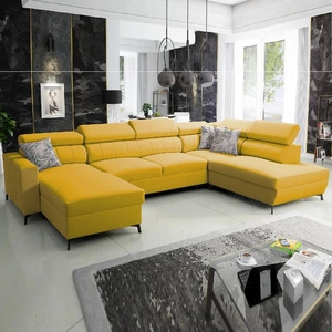 Ecksofa mit Schlaffunktion Savona VI gelb links elegantes und bequemes Ecksofa für Wohnzimmer mit zwei Bettkästen
