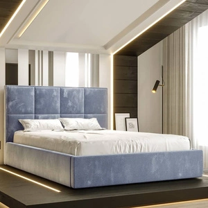 Polsterbett Aresa 160x200 mit Aufbewahrung Hellblau Modernes skandinavisches Stilbett mit bequemem Kopfteil