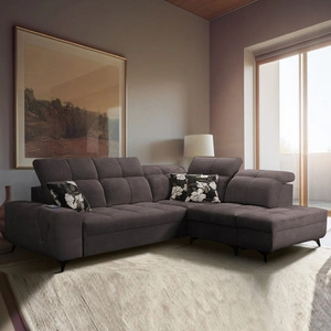 Ecksofa mit Schlaffunktion Buffalo VII braun rechtsseitig stilvolles Ecksofa mit Bettzeugcontainer Velourstoff