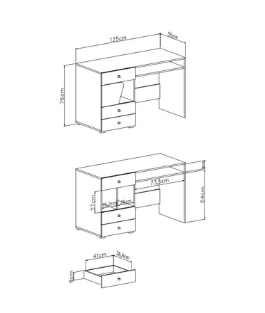 Schreibtisch mit Schubladen Dzeta 125 cm Eiche / anthrazit stilvoll und funktional für das Jugendzimmer
