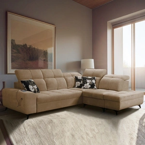 Ecksofa mit Schlaffunktion Buffalo VII dunkelbeige rechts stilvolles Ecksofa mit Bettzeugcontainern Velourstoff