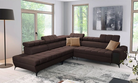 Ecksofa mit Schlaffunktion Bolmso IX braun linke Seite bequemes Ecksofa für Wohnzimmer mit Schublade Bettzeug Container stilvolles Design