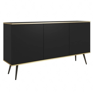 Kommode Luxury 160 cm schwarz elegantes Design Korpus mit goldenen trim Kommode auf hohen Metallbeinen unterstützt